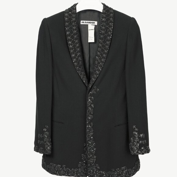 Jil Sander Vintage 90's Black Wool-Crepe Beaded Blazer - Picture 1 of 10